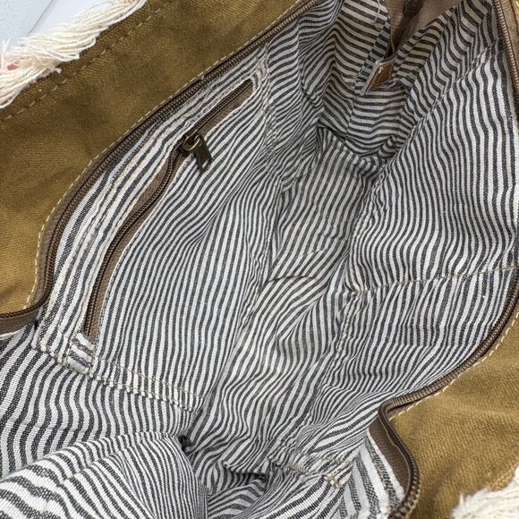 Creative Leather Art Canvas Tote Bag “Sel de Mer” Paris - Fringed & Striped Lini - Picture 11 of 11